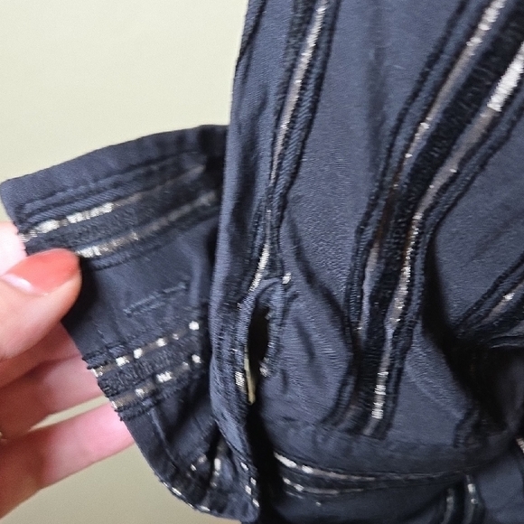 Vintage Zara Basic Black Metallic Stripe Wrap Blouse - Picture 8 of 16